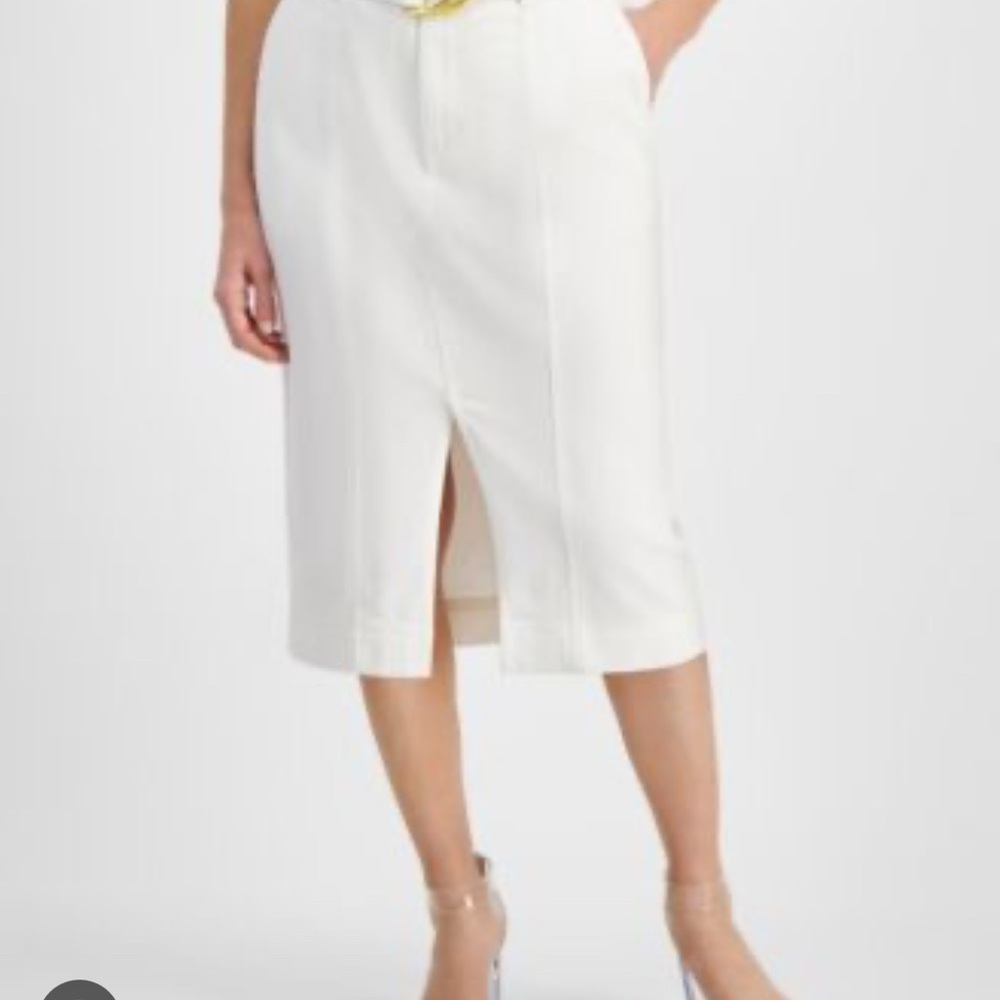 INC International Concepts Cream Midi Denim Pencil Skirt with Slit